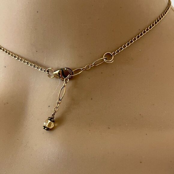 Citrine Necklace Yellow Quartz Puffy Drop 18in Gold Tone Cable Chain - Picture 7 of 16